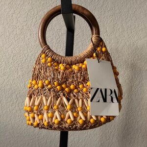 Zara Woven Mini Bag with Brown and Yellow Accents